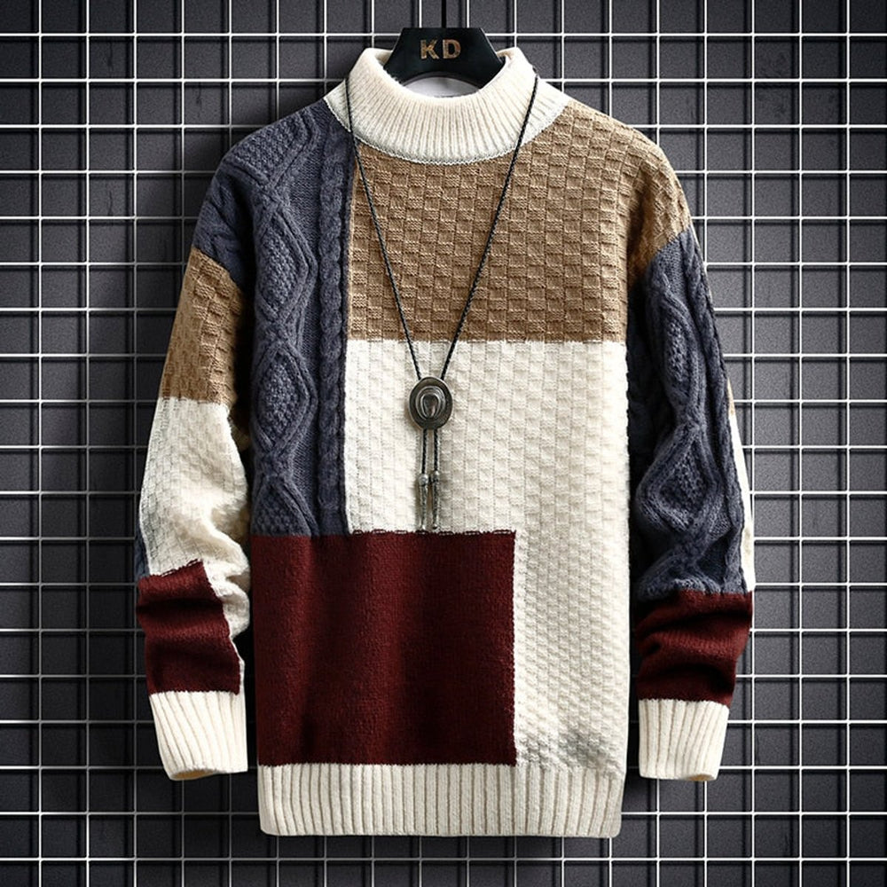 Herren Strickpullover Colorblock Grobstrick Cardigan Langarm - Rot