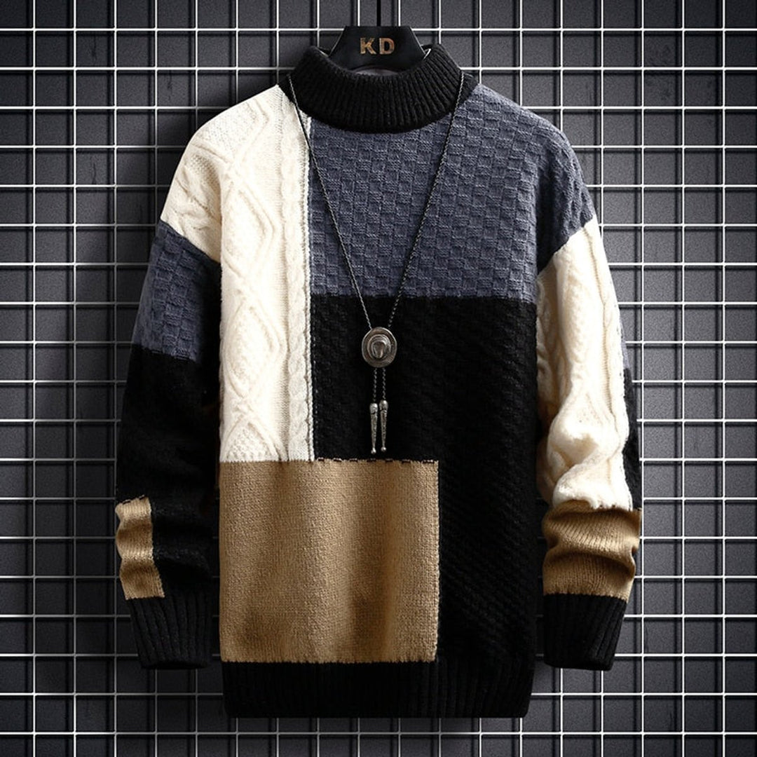 Herren Strickpullover Colorblock Grobstrick Cardigan Langarm - Schwarz