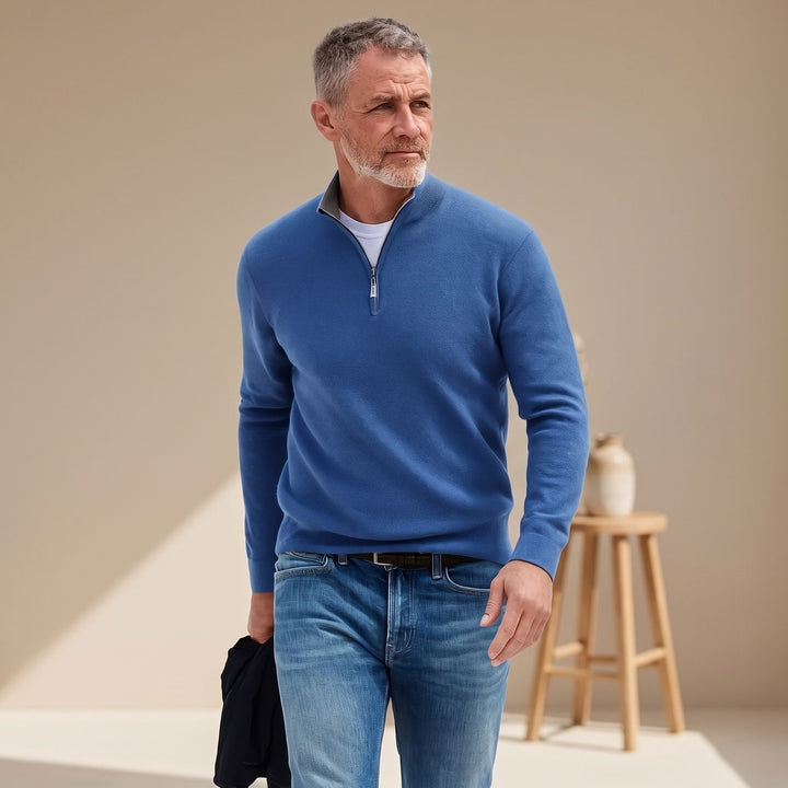 Herren Strickpullover Longsleeve mit Viertelreißverschluss