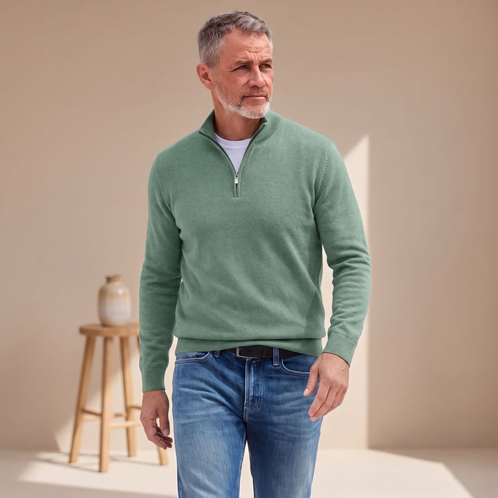 Herren Strickpullover Longsleeve mit Viertelreißverschluss - Grün