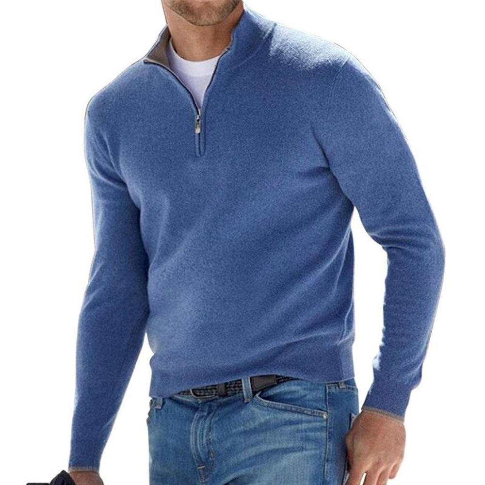 Herren Strickpullover mit Halbem Reißverschluss Regular Fit - Blau