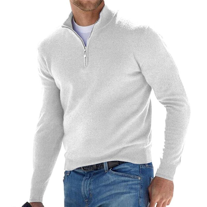 Herren Strickpullover mit Halbem Reißverschluss Regular Fit - Weiß