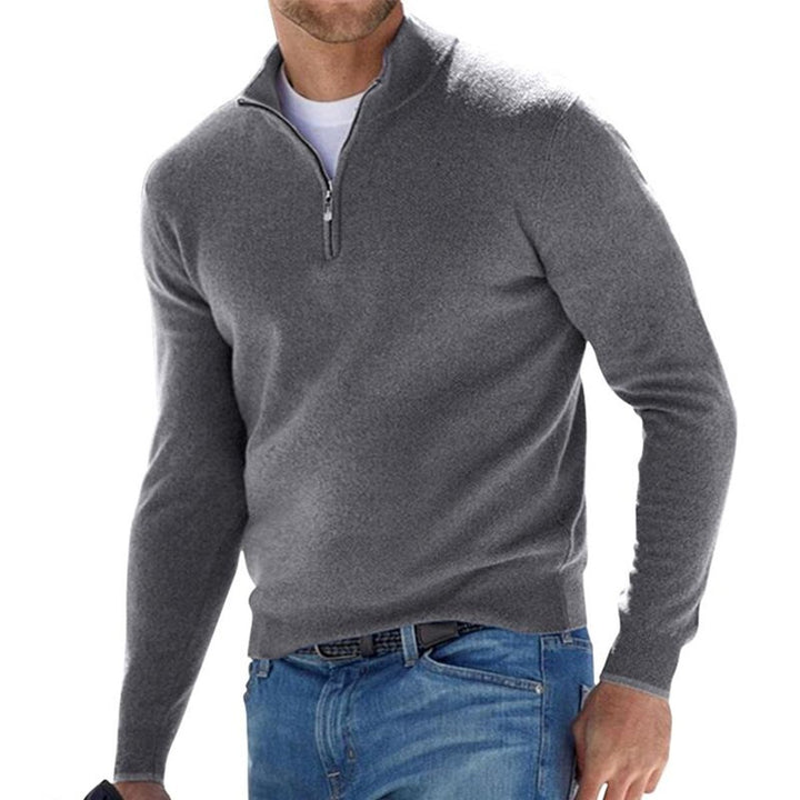Herren Strickpullover mit Halbem Reißverschluss Regular Fit - Grau