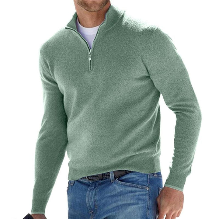 Herren Strickpullover mit Halbem Reißverschluss Regular Fit - Grün
