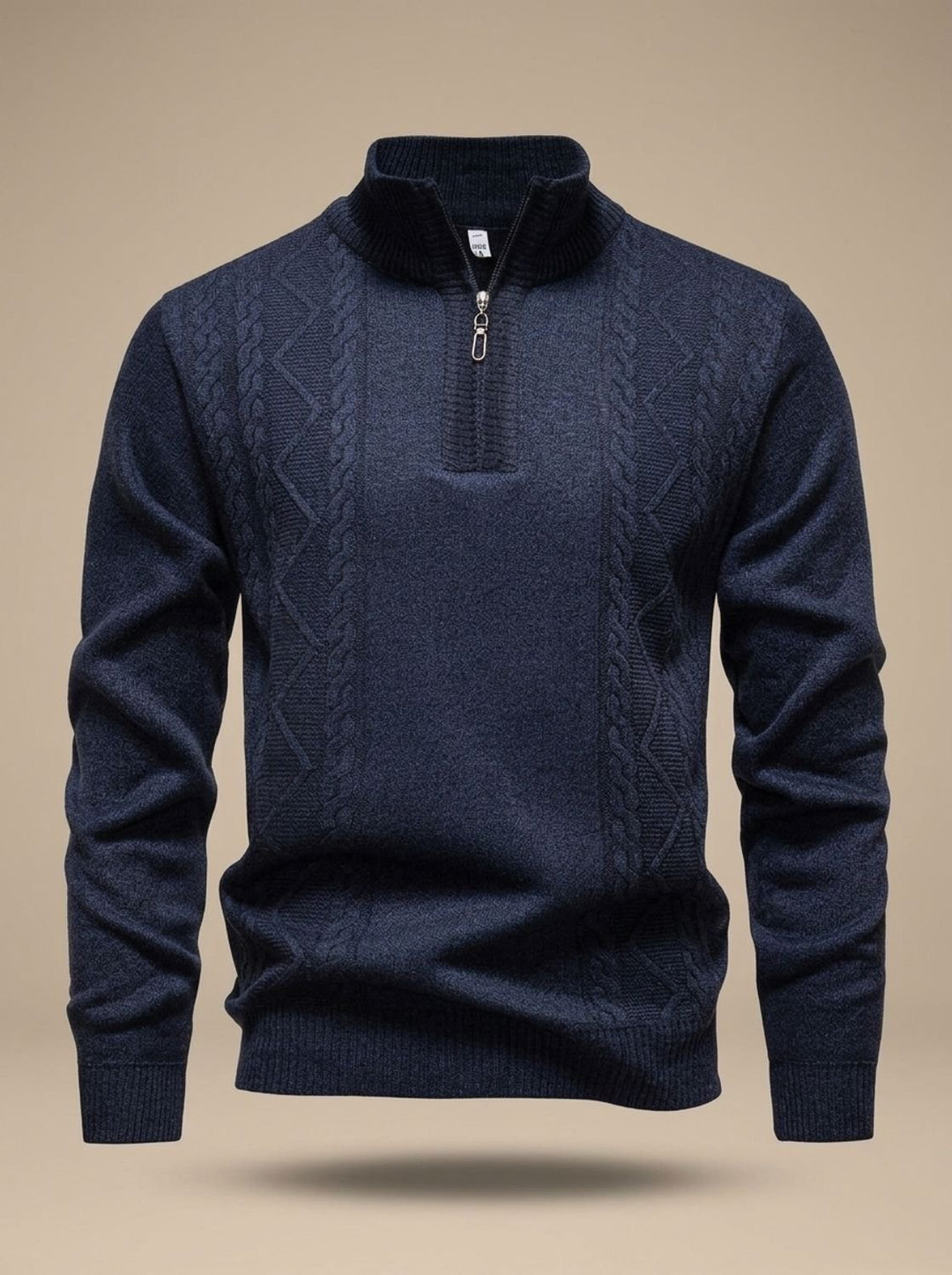 Herren Strickpullover mit Halbzip Stehkragen Zopfmuster