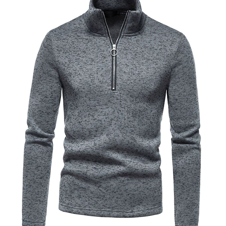 Herren Strickpullover mit kurzem Reißverschluss Stehkragen Regular Fit
