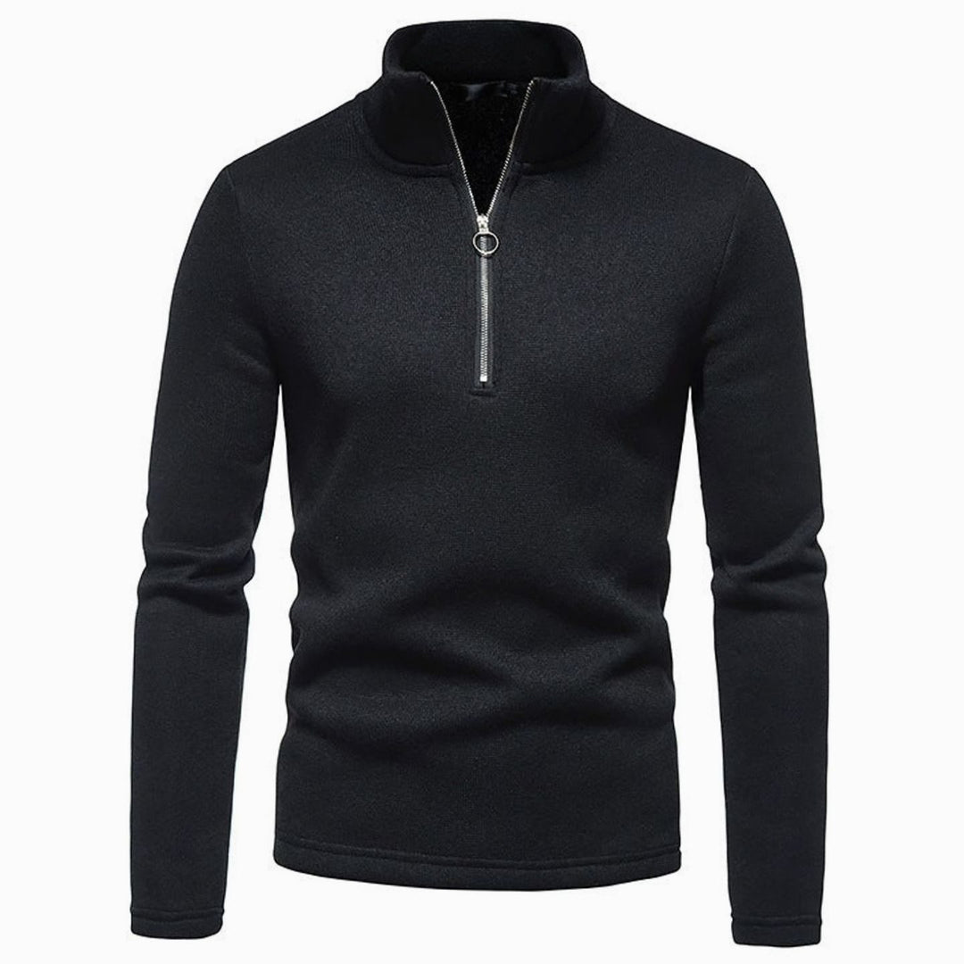 Herren Strickpullover mit kurzem Reißverschluss Stehkragen Regular Fit