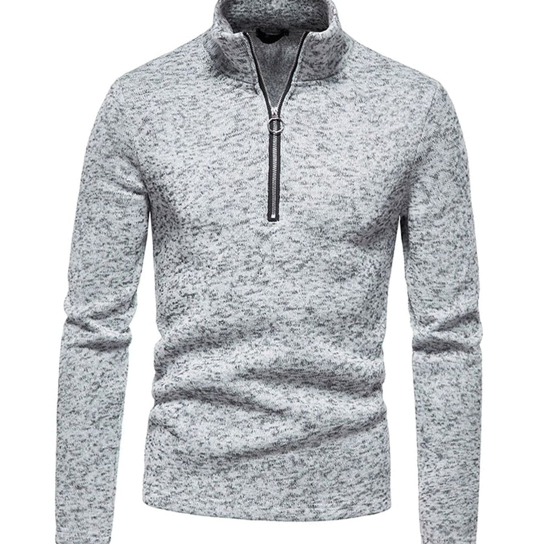 Herren Strickpullover mit kurzem Reißverschluss Stehkragen Regular Fit - Hellgrau