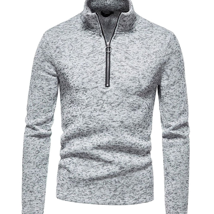 Herren Strickpullover mit kurzem Reißverschluss Stehkragen Regular Fit - Hellgrau