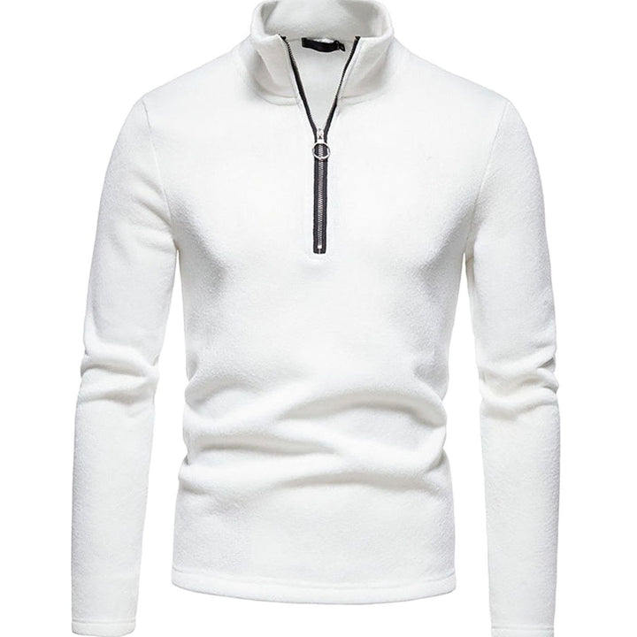 Herren Strickpullover mit kurzem Reißverschluss Stehkragen Regular Fit - Weiß