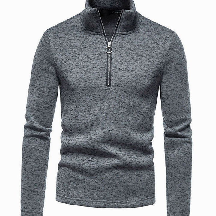 Herren Strickpullover mit kurzem Reißverschluss Stehkragen Regular Fit - Dunkelgrau