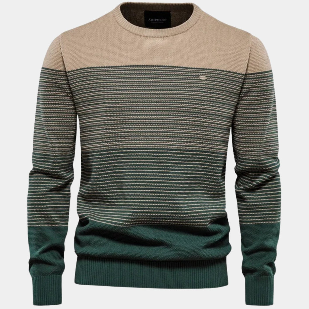 Herren Strickpullover Rundhals Streifen-Farbverlauf Langarm - Grün