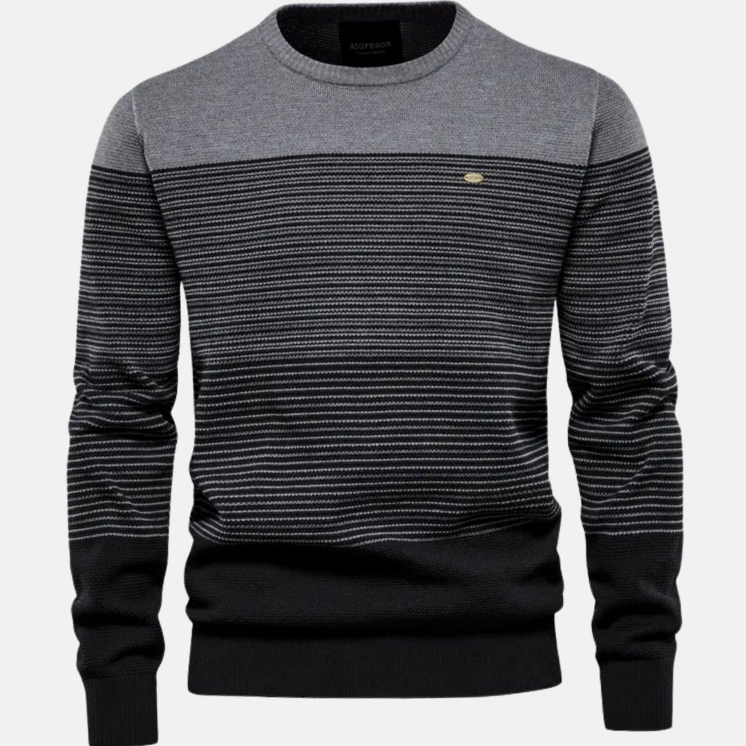 Herren Strickpullover Rundhals Streifen-Farbverlauf Langarm - Grau
