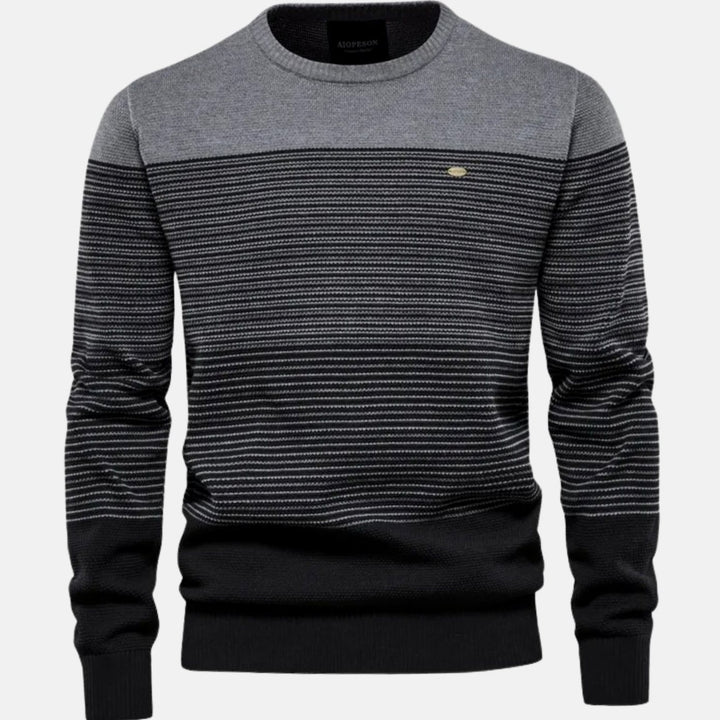 Herren Strickpullover Rundhals Streifen-Farbverlauf Langarm - Grau