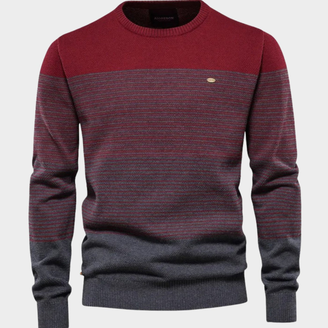 Herren Strickpullover Rundhals Streifen-Farbverlauf Langarm - Rot