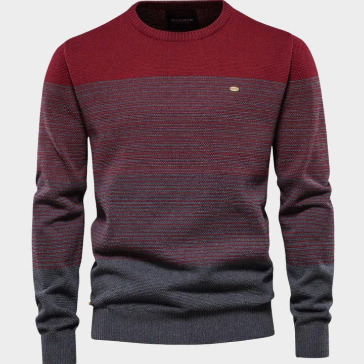 Herren Strickpullover Rundhals Streifen-Farbverlauf Langarm - Rot