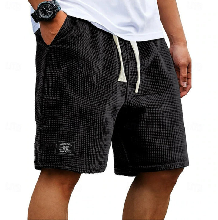 Herren Strukturierte Kordelzug Freizeit-Shorts - Schwarz