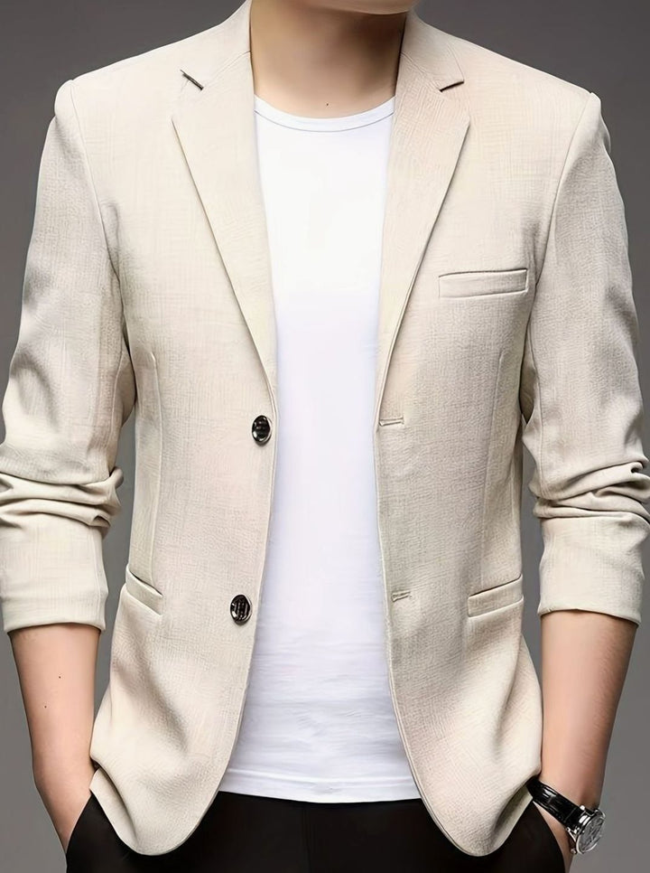 Herren Strukturierter Slim-Fit Sakko Zweireihiger Blazer - Beige