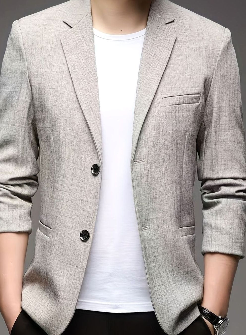 Herren Strukturierter Slim-Fit Sakko Zweireihiger Blazer - Grau