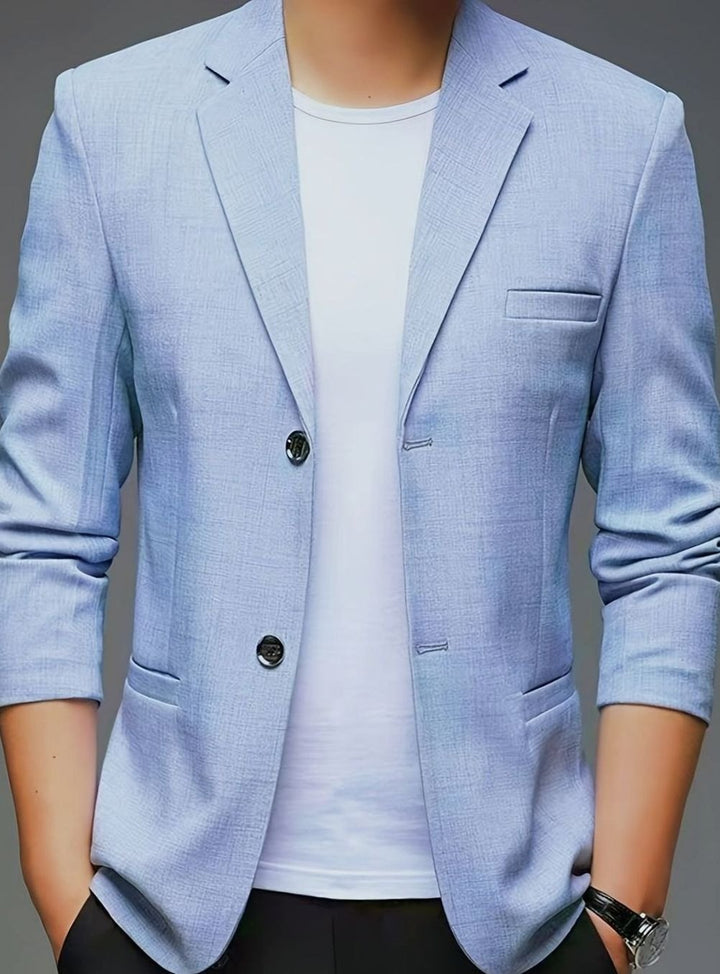 Herren Strukturierter Slim-Fit Sakko Zweireihiger Blazer - Blau