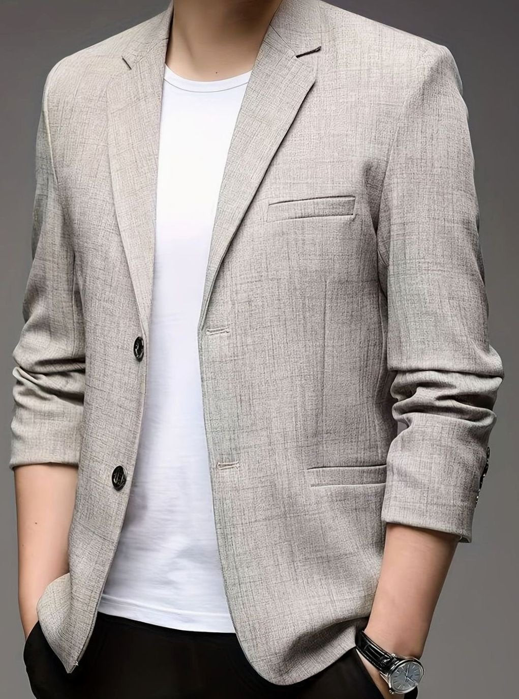 Herren Strukturierter Slim-Fit Sakko Zweireihiger Blazer