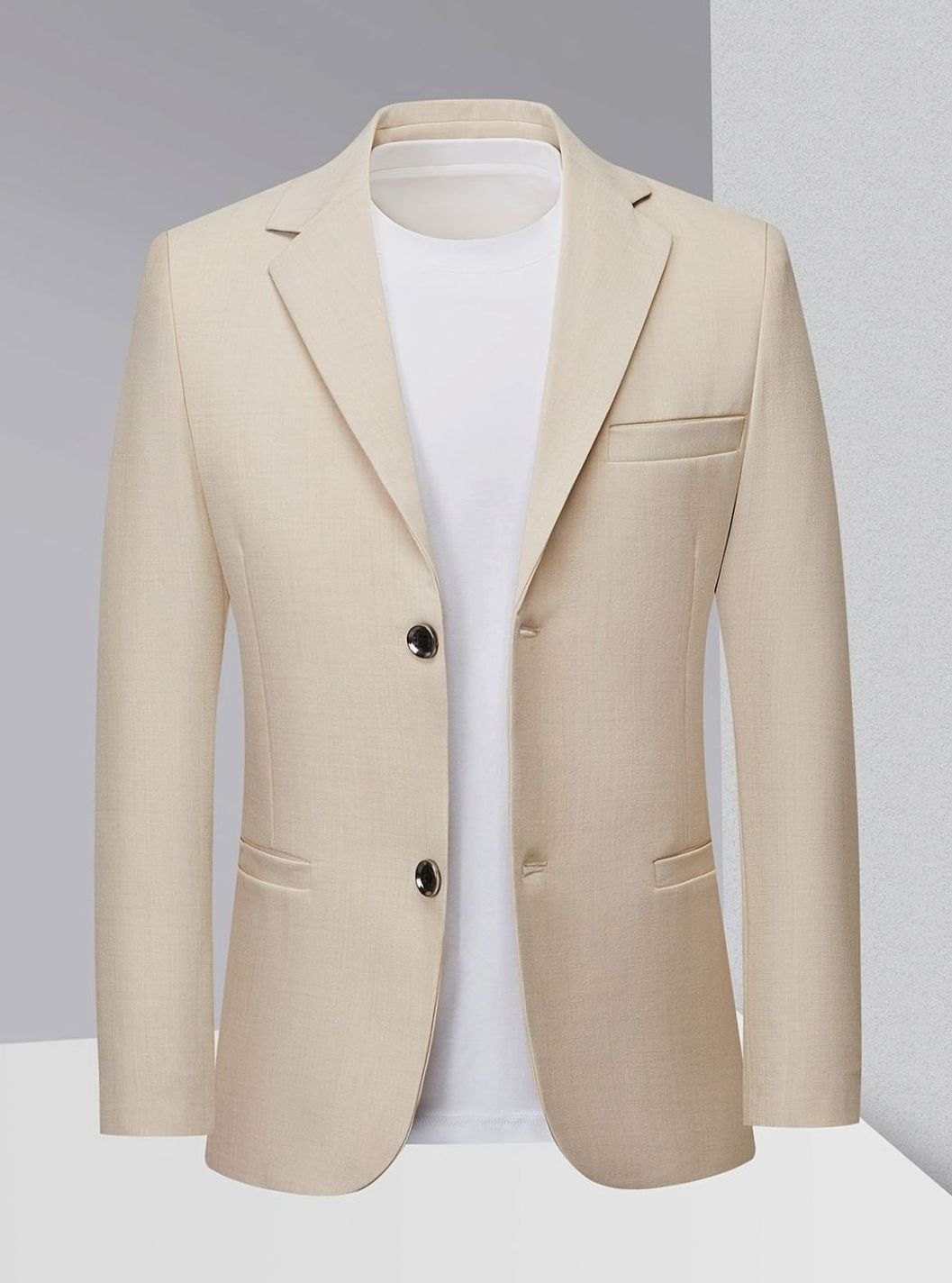 Herren Strukturierter Slim-Fit Sakko Zweireihiger Blazer