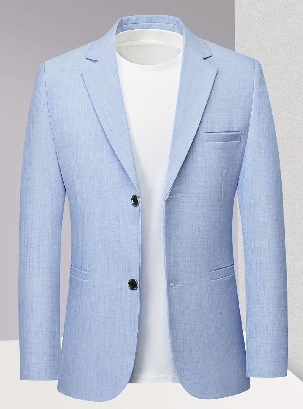 Herren Strukturierter Slim-Fit Sakko Zweireihiger Blazer
