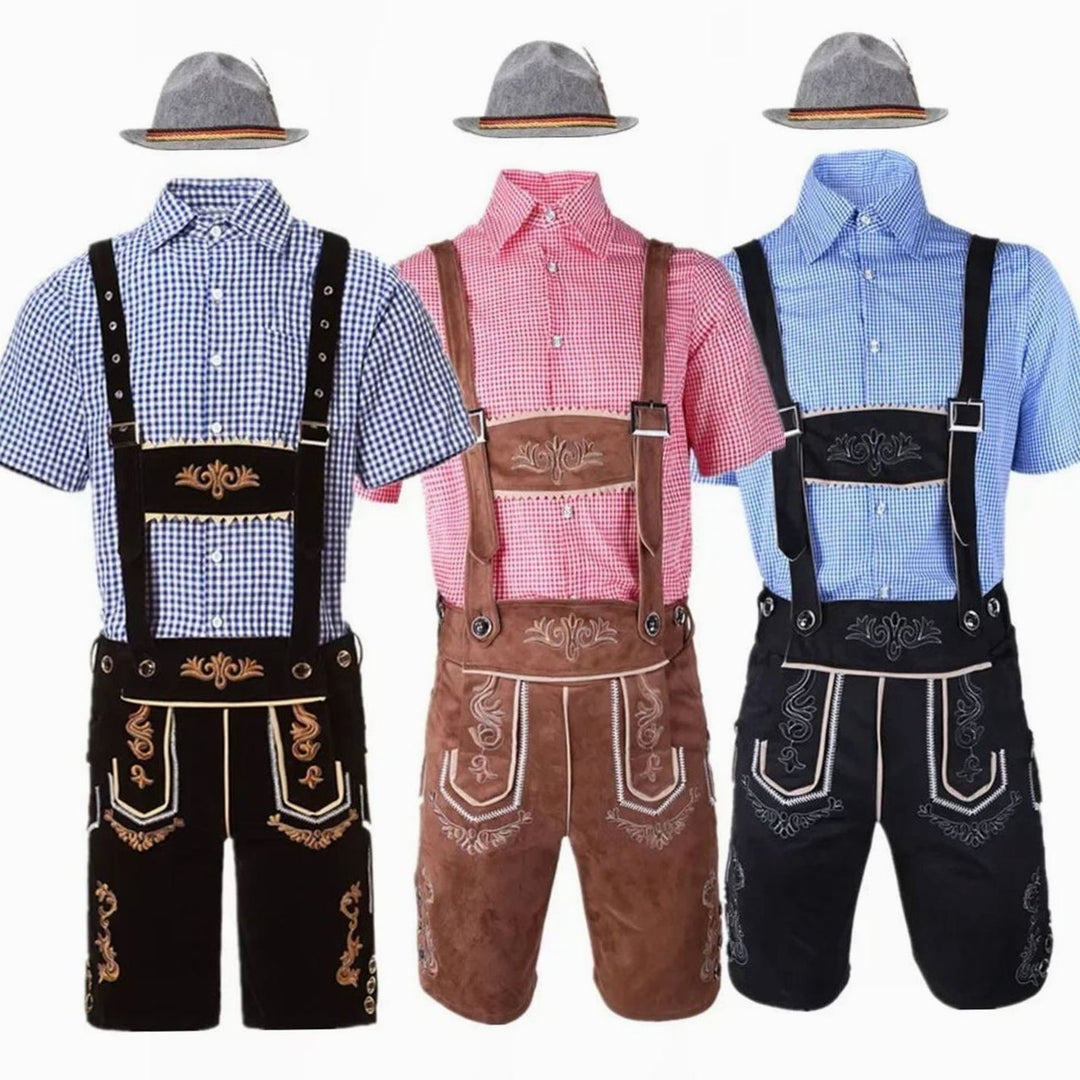 Herren Trachten-Komplettset Lederhose Kurzarmhemd Filzhut Oktoberfest