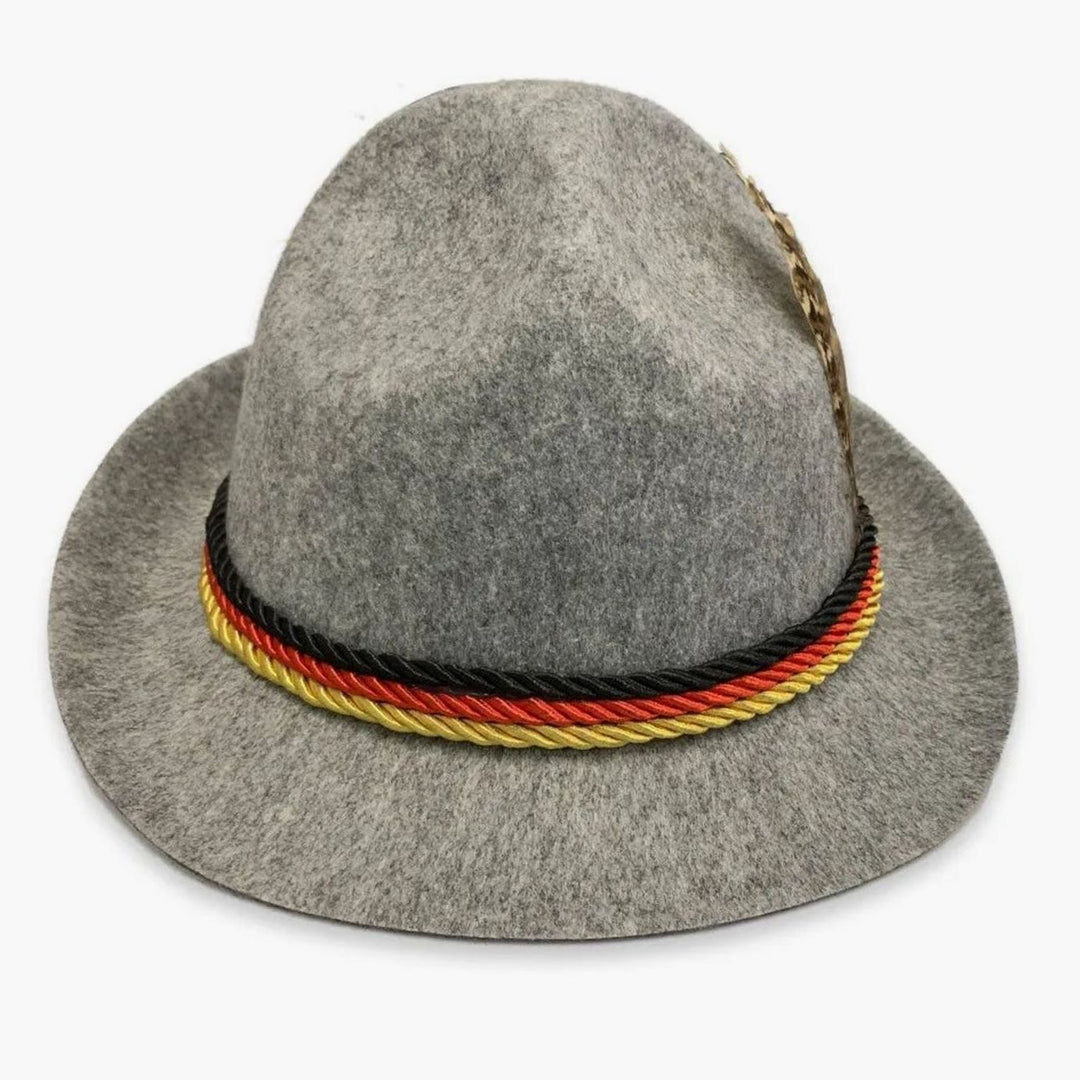 Herren Trachten-Komplettset Lederhose Kurzarmhemd Filzhut Oktoberfest - Grauer Hut