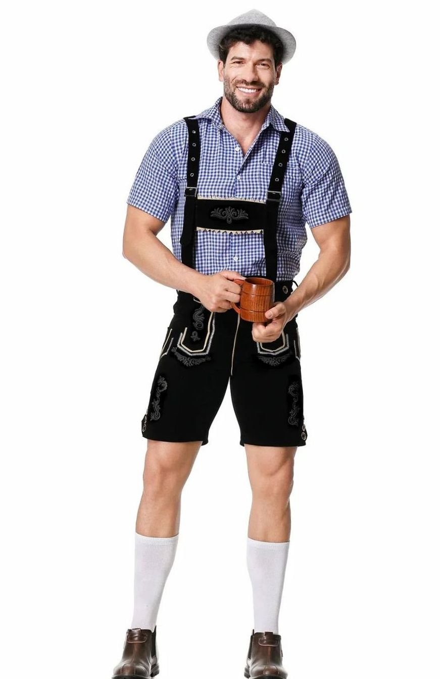 Herren Trachten-Komplettset Lederhose Kurzarmhemd Filzhut Oktoberfest
