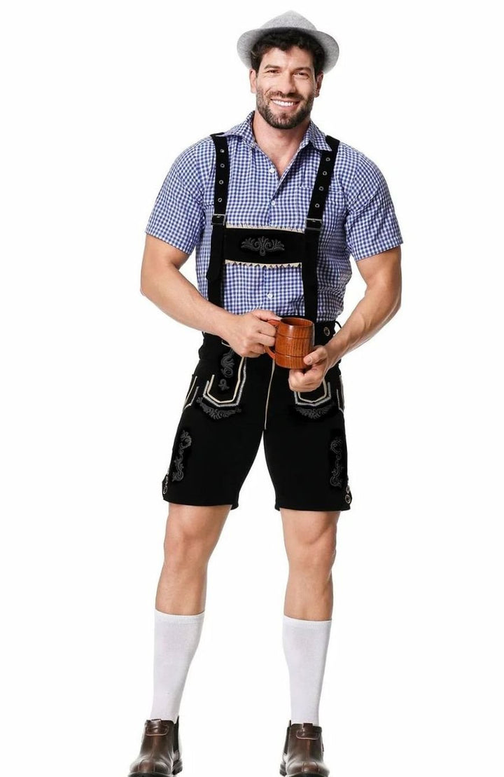 Herren Trachten-Komplettset Lederhose Kurzarmhemd Filzhut Oktoberfest