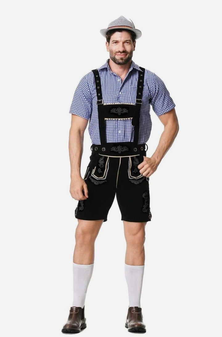 Herren Trachten-Komplettset Lederhose Kurzarmhemd Filzhut Oktoberfest