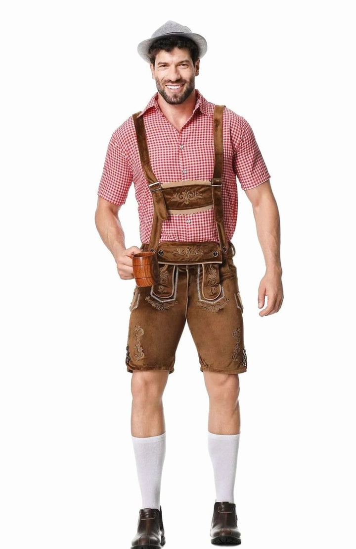 Herren Trachten-Komplettset Lederhose Kurzarmhemd Filzhut Oktoberfest