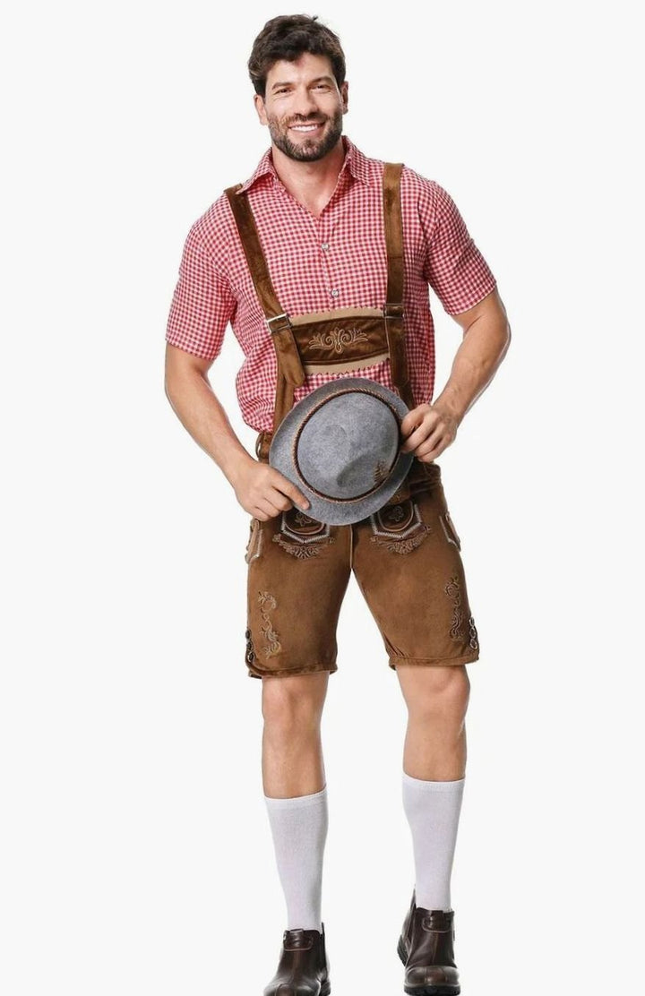 Herren Trachten-Komplettset Lederhose Kurzarmhemd Filzhut Oktoberfest