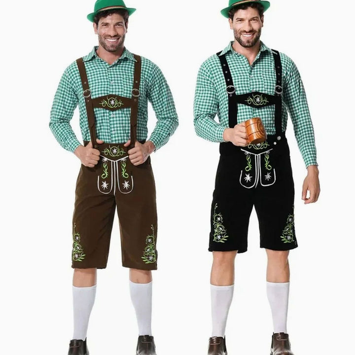 Herren Trachten Lederhose und Hemd Set mit Hosenträgern Oktoberfest