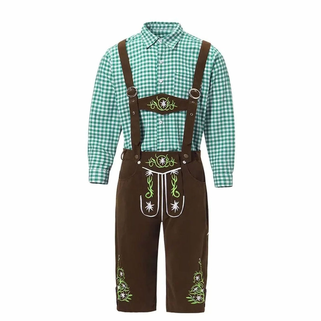 Herren Trachten Lederhose und Hemd Set mit Hosenträgern Oktoberfest