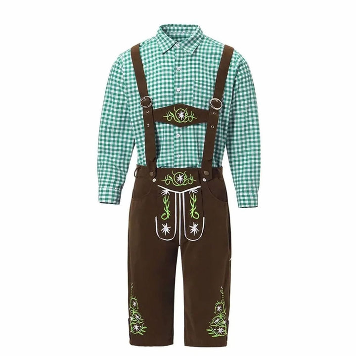 Herren Trachten Lederhose und Hemd Set mit Hosenträgern Oktoberfest