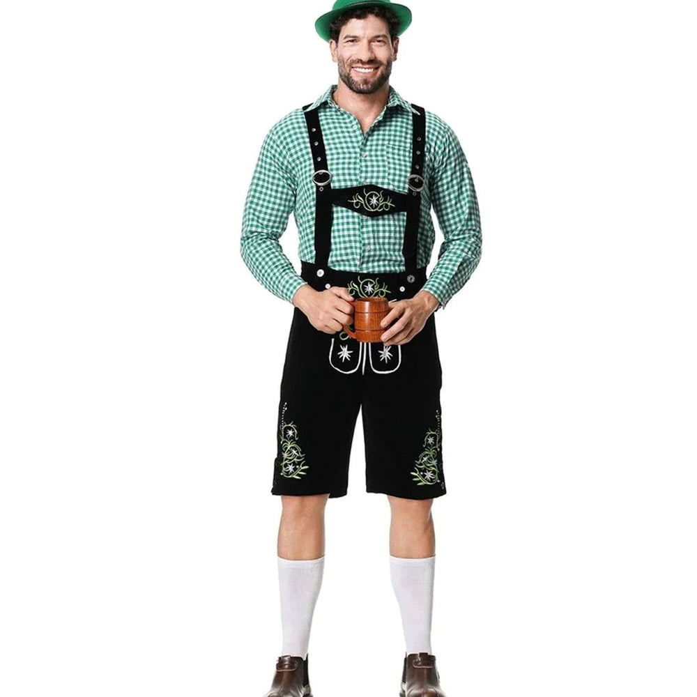 Herren Trachten Lederhose und Hemd Set mit Hosenträgern Oktoberfest
