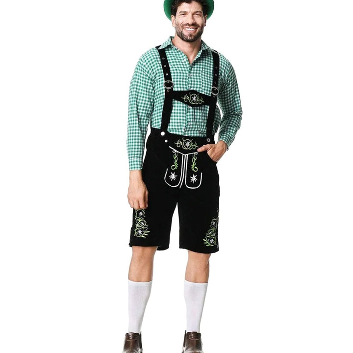 Herren Trachten Lederhose und Hemd Set mit Hosenträgern Oktoberfest