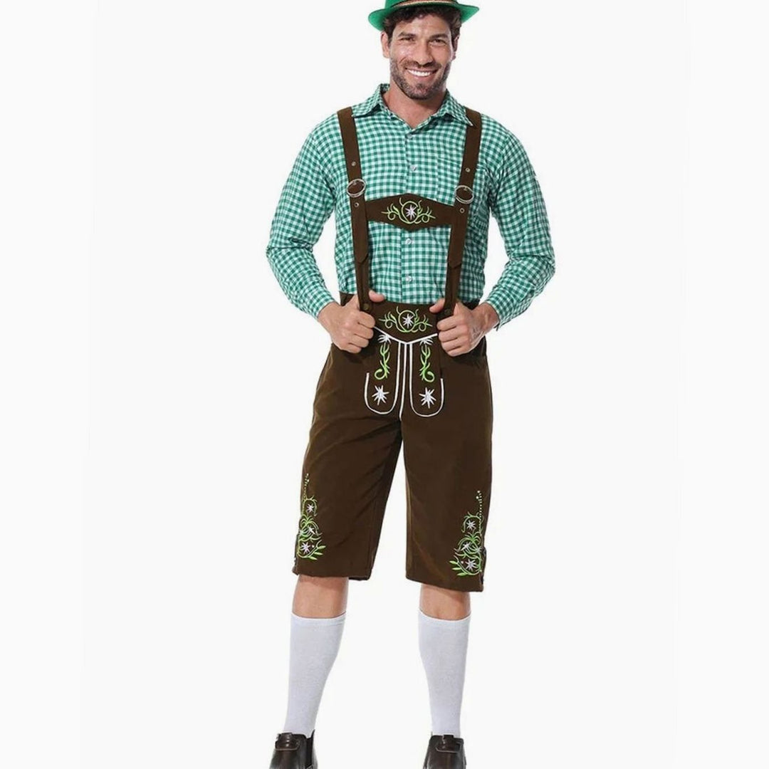 Herren Trachten Lederhose und Hemd Set mit Hosenträgern Oktoberfest