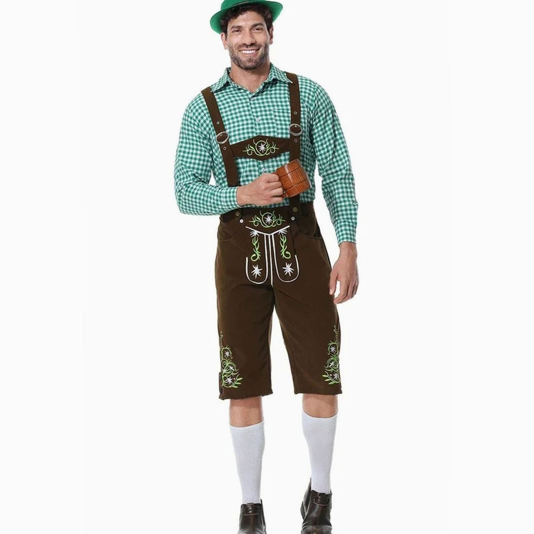 Herren Trachten Lederhose und Hemd Set mit Hosenträgern Oktoberfest