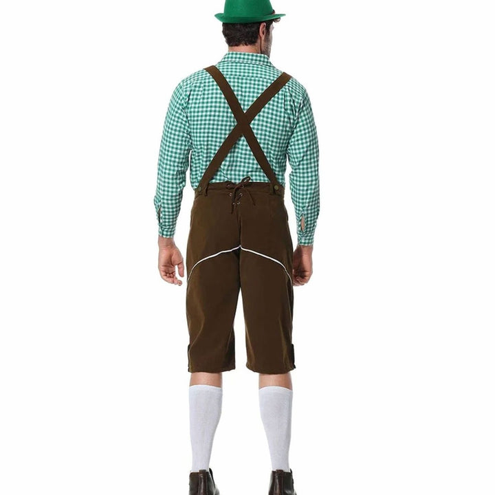 Herren Trachten Lederhose und Hemd Set mit Hosenträgern Oktoberfest
