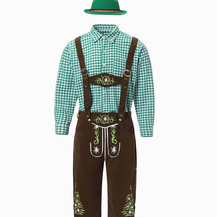 Herren Trachten Lederhose und Hemd Set mit Hosenträgern Oktoberfest