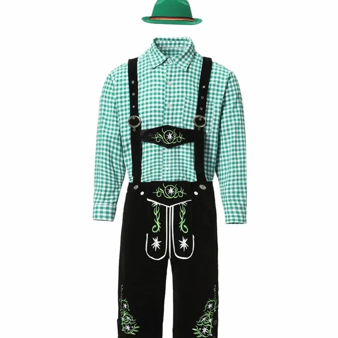 Herren Trachten Lederhose und Hemd Set mit Hosenträgern Oktoberfest