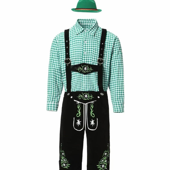 Herren Trachten Lederhose und Hemd Set mit Hosenträgern Oktoberfest