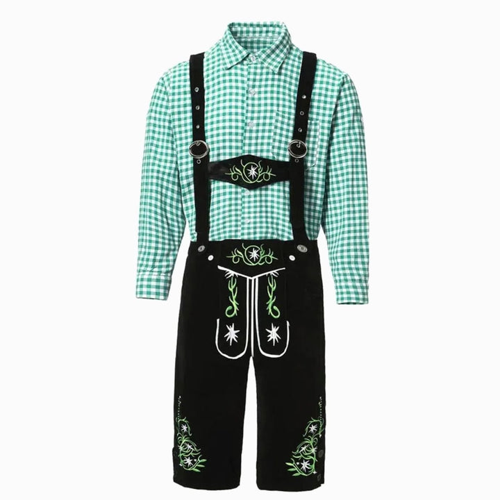 Herren Trachten Lederhose und Hemd Set mit Hosenträgern Oktoberfest