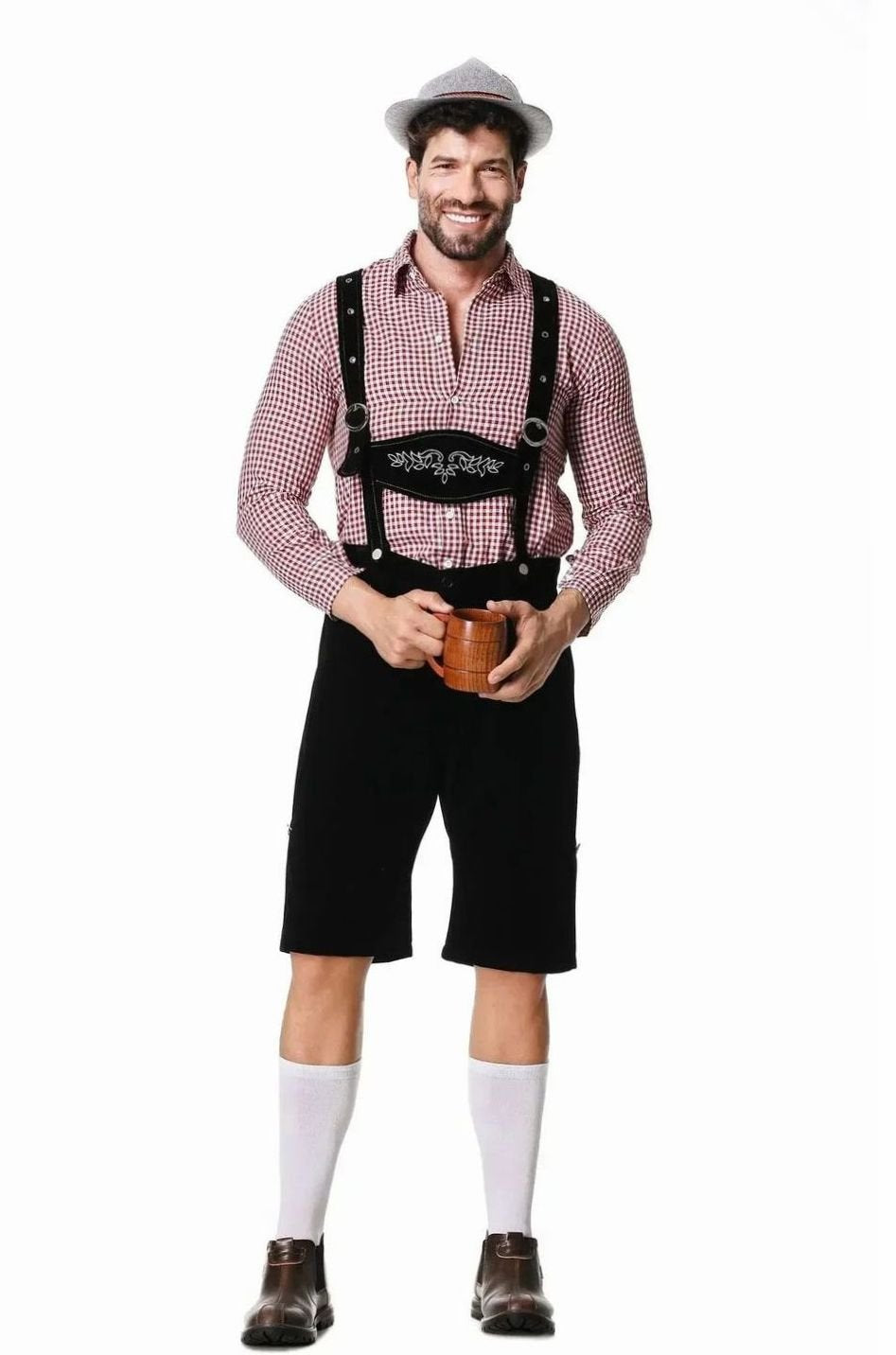Herren Trachtenhemd Kariert Lederhose Oktoberfest Kostüm Set