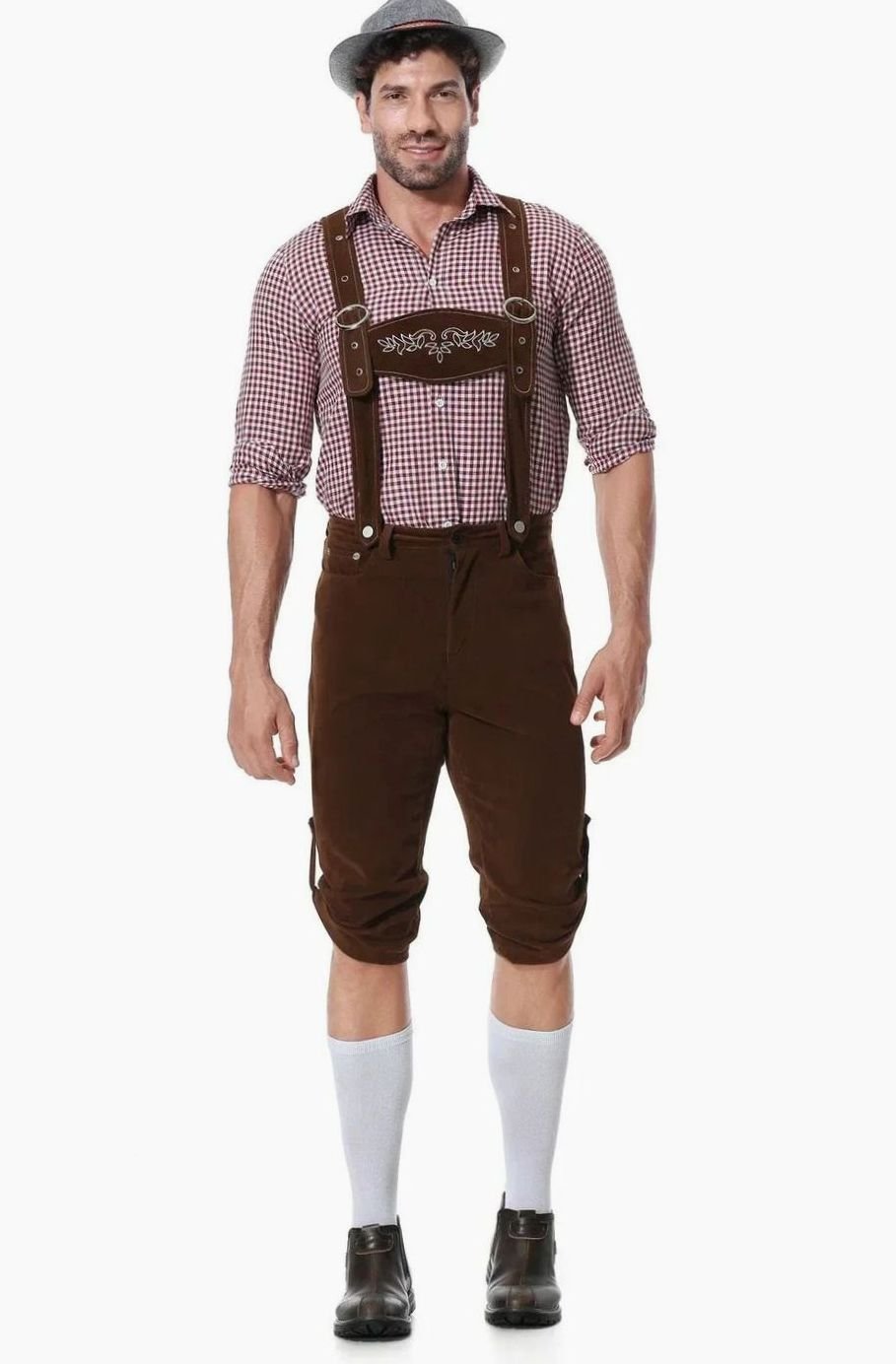 Herren Trachtenhemd Kariert Lederhose Oktoberfest Kostüm Set