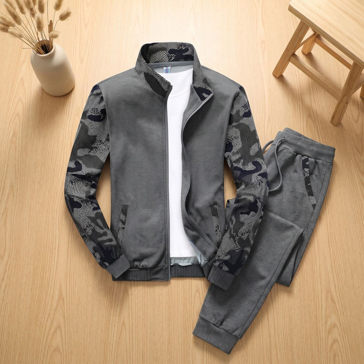 Herren Trainingsanzug Camouflage-Mesh Regular-Fit Reißverschluss