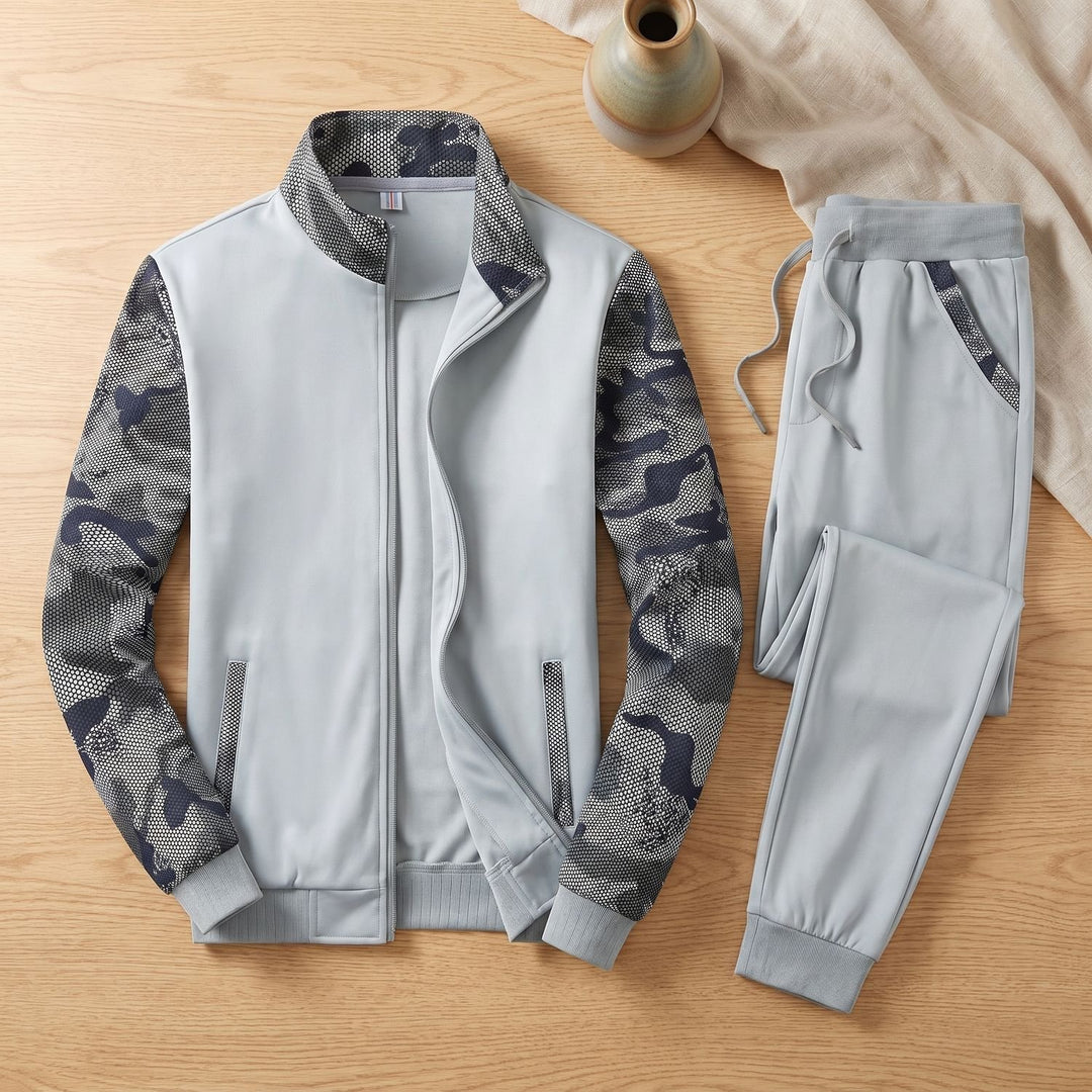 Herren Trainingsanzug Camouflage-Mesh Regular-Fit Reißverschluss